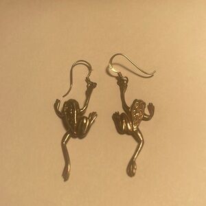 Silver Leaping Frog Dangle Earrings